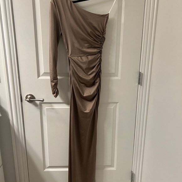 Michael Costello One-Shoulder Maxi Dress in Taupe - Picture 2 of 3